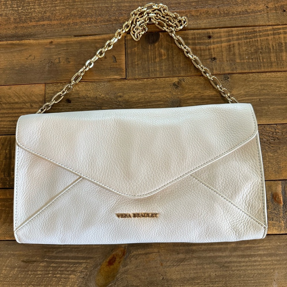 Vera Bradley Harper White Leather Clutch/Shoulder Bag New Without Tag